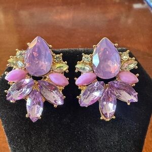 Purple Iridescent, Opalite Rhinestone Retro Bling Crystal stud gem Earrings